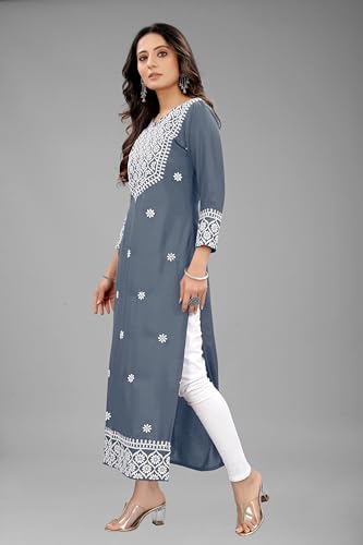 Image of Women's Rayon Embroidered Straight Kurti Under 499 Designer Attractive Look Women's Kurta