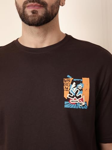 Image of WROGN Men's 220 GSM Pure Cotton T-Shirt | Abstract Back Print | Oversized Print