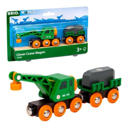 BRIO World - Vagone con gru, Accessorio ferrovia in legno 3+, per bambini
