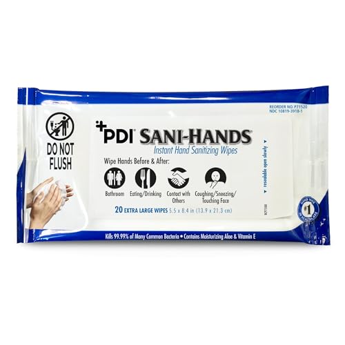 Sani-Hands Instant Hand Sanitizing Wipes - Ethyl Alcohol Wipes with Aloe, Vitamin E - Sanitizer Wipe for Travel, Home, Outdoor - Bedside Pack, 5.5 in. x 8.4 in., 20 Wipes, 48 Packs, 960 Total