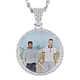 YIMERAIRE Custom Photo Necklace Personalised Picture Necklace For Women Men Customised Circle Pendant Silver / Gold Hip Hop Jewellery Rope Chain With Iced Out Pendant Come With Gift Box, 20in/ 51cm