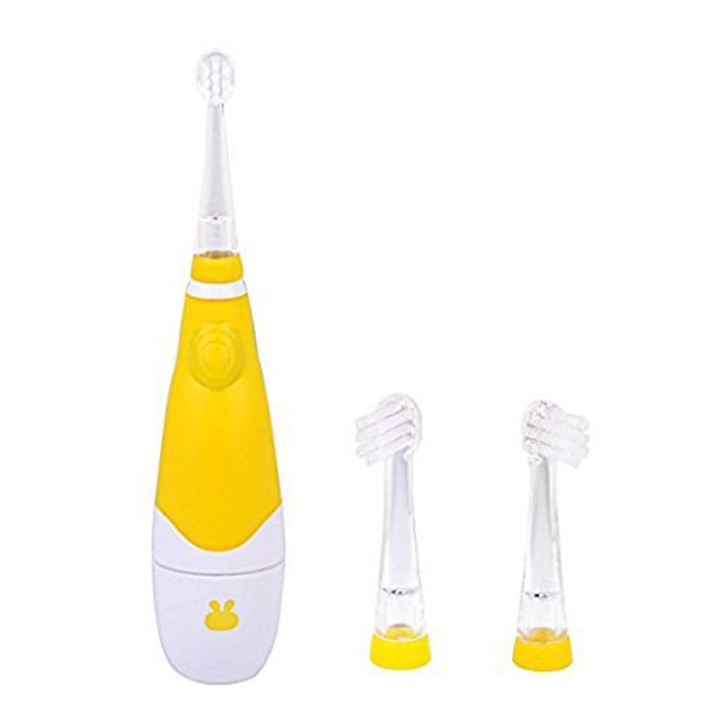 Baby Sonic Electric Toothbrush Battery with 3 Tooth Brush Heads 1-8 Years Old,yellow