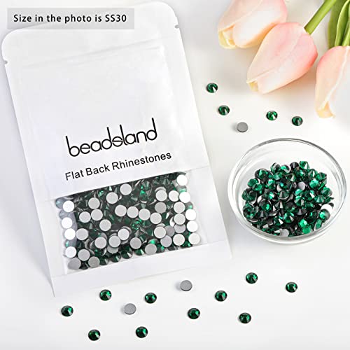 Image of Beadsland Flat Back Crystal Rhinestones, Emerald, SS30, 576pcs | Flatback Glass Gems, 6.3-6.5mm, for Nail Art Craft, Glue Fix,Dark Green
