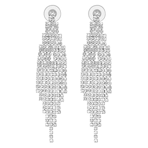 Yolev Silver Crystal Tassel Earrings Cover