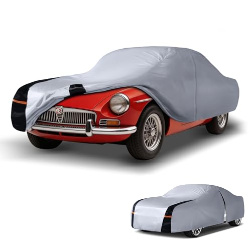 Image of Multi-Layer Car Cover Custom Fit for MG MGB(1962-1981), 100% Waterproof All Weather for Automobiles, Gift with Towel, Heavy Duty Car Covers for Rain Sun UV Protection with Door Zipper