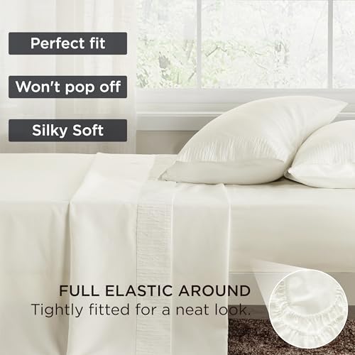 Image of Bedsure Queen Sheet Set - 4 Pieces Soft Queen Size Sheets - Breathable & Cooling - Hotel Luxury - Easy Care Polyester Microfiber Bedding for Women, Men, Ivory