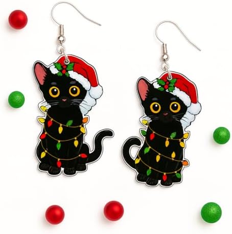 Christmas Cat Tree Earrings for Women – Cute Holiday Drop Earrings, Lightweight Acrylic Dangle Earrings for Christmas Parties & Gifts image 4