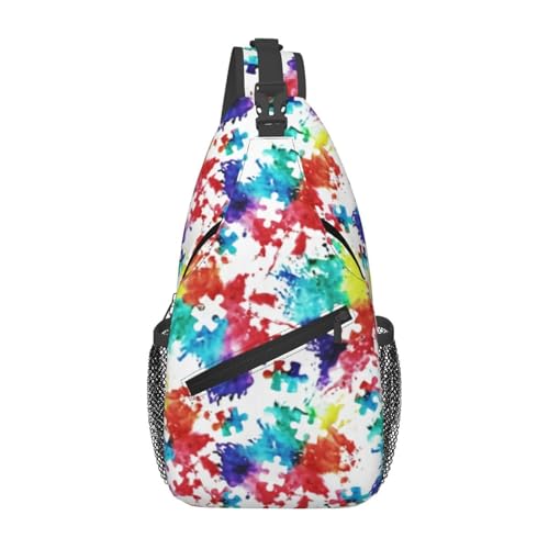 Cute Autism Print Sling Bag Autism Awareness Crossbody Backpack Shoulder Bags Travel Daypack for Women Men