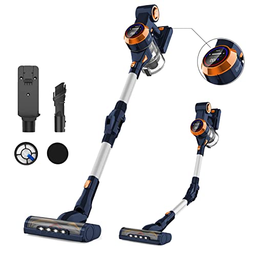 Nicebay Kabelloser Staubsauger, 25 kpa bürstenloser Motorstab, Staubsauger, digitaler Touchscreen und intelligente Induktion, 4-in-1 leichter Handstaubsauger für Hartholzböden, Teppichhaare