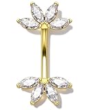 OUFER Lotus Rook - Piercing de acero quirúrgico de 16 g, barra para cejas, color negro transparente, circonita cúbica, plata, oro, cartílago, hélix, tragus, barra curvada, barra vertical de 6 mm