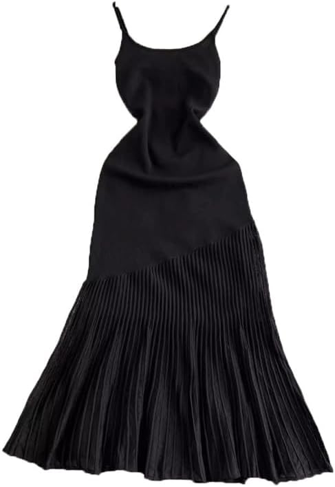 Women's Knit Midi Dress Square Neck Ruched Hem Slim Fit Sleeveless Dress