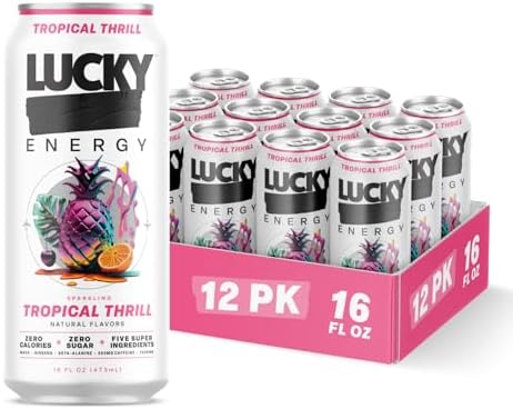 Lucky Energy Drink Tropical Thrill, Zero Sugar, 200mg Caffeine, 12 Pack