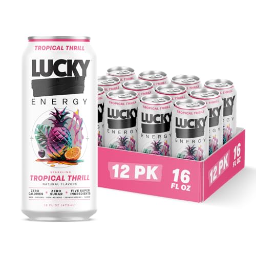 Lucky Energy Drink Tropical Thrill, Zero Sugar, 200mg Caffeine, 12 Pack