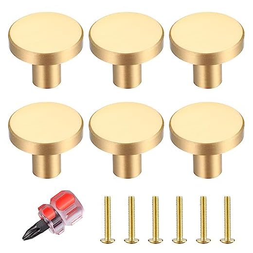 6 Piezas Tiradores para Cajones, Pomos y Tiradores Doradas para Muebles, Pomos Redondas para Gabinetes, Tirador para Cajones Latón, Perillas para Puertas de Cocina con destornillador- 20 * 25 mm