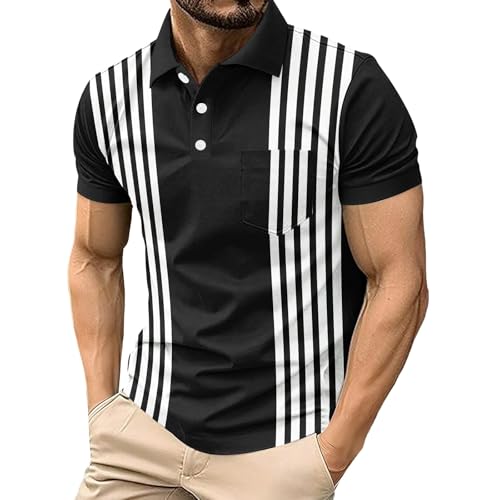 Polo à rayures verticales pour homme décontracté à manches courtes chic