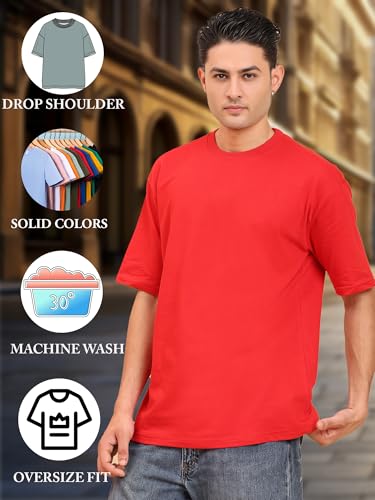 Image of Amazon Brand - Anarva Men's Oversized Cotton T-Shirt | Crew Neck | Half Sleeve | Solid Casual Tee