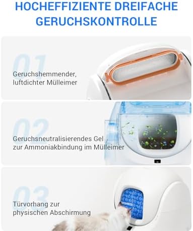 Bild 4 - CATLINK Baymax Katzenklo Selbstreinigend, 70L XXL-Volumen, Verbessertem Schutz Gegen Seitliches Auslaufen, 7-facher Schutz, App-Steuerung und Mehrkatzenerkennung – Geeignet für mit Mehreren Katzen