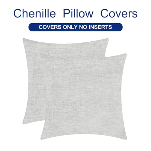 Image of CaliTime Pack of 2 Cozy Throw Pillow Covers Cases for Couch Sofa Home Decoration Solid Dyed Soft Chenille 18 X 18 Inches Moonbeam Gray