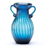 sunkey Hand Blown Glass Vase Double Ear Elegant Flower Vase for Centerpiece Home Decor Navy Blue
