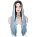 K'ryssma Fashion Blue Ombre Wig with Dark Roots Long Straight Synthetic Wig with Middle Part Blue Wigs for Women Heat Resistant 22 inches
