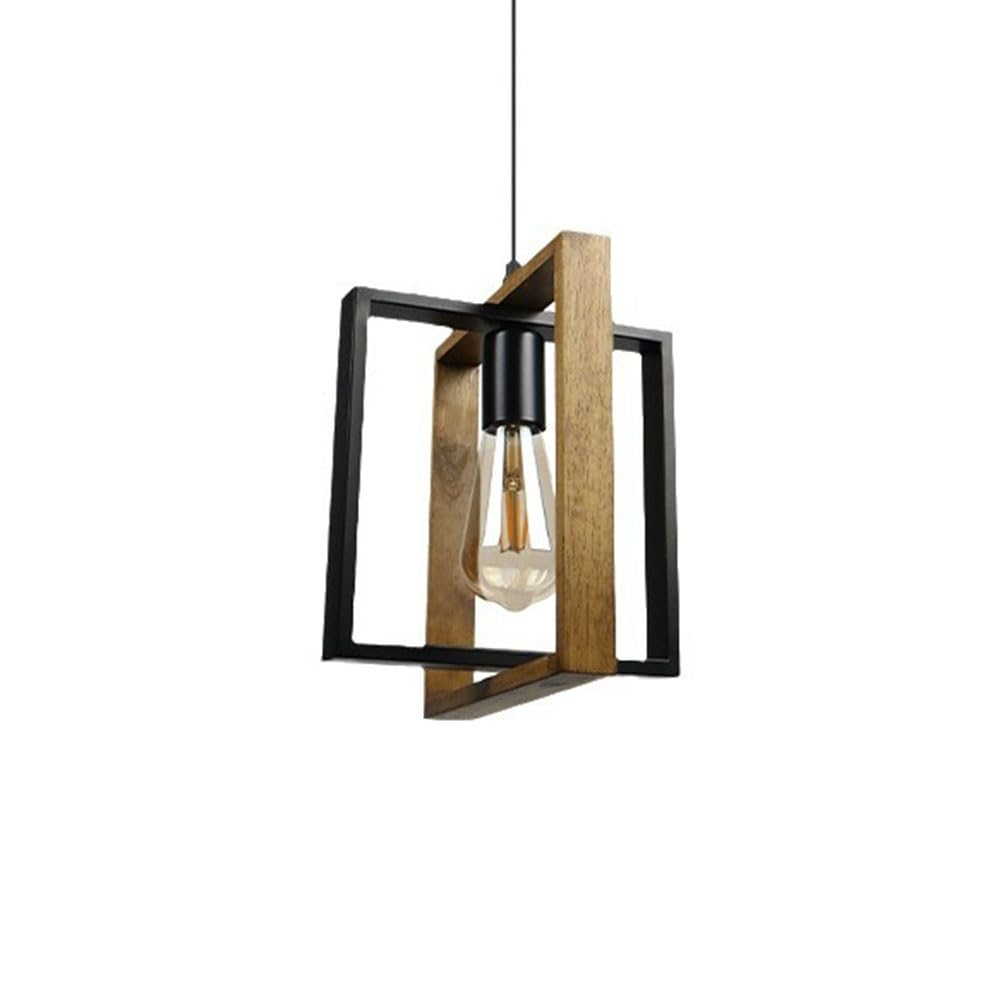 Suspension nordique moderne en métal noir de 9,8 pouces avec finitions en bois