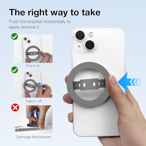Image of RIGGEAR Soft Silicone Magnetic Phone Grip, Finger Loop Ring Holder Compatible with MagSafe iPhone Models and Magnetic Phone Cases (Grey)