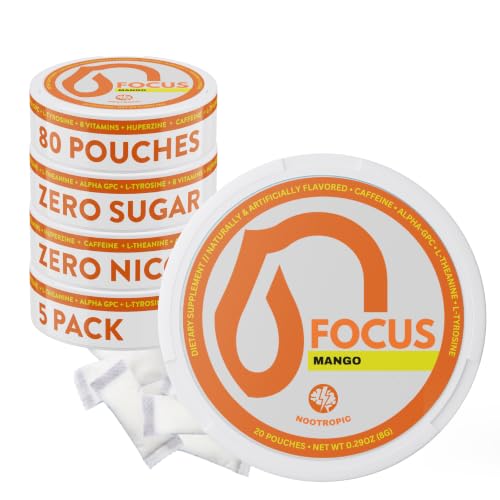 Nectr Focus+ Nootropic Caffeine Pouches with Alpha-GPC Mango 5 Count