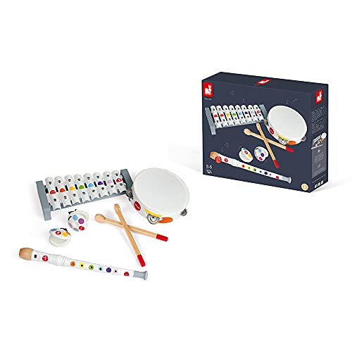 Janod Confetti 4 Piece Wood Musical Instrument Set - Vibrant Colored First Musical Instrument For Coordination And Motor Skills Ages 2+, Mixed, 11.22 Inches Tall (J07600) #TOP5