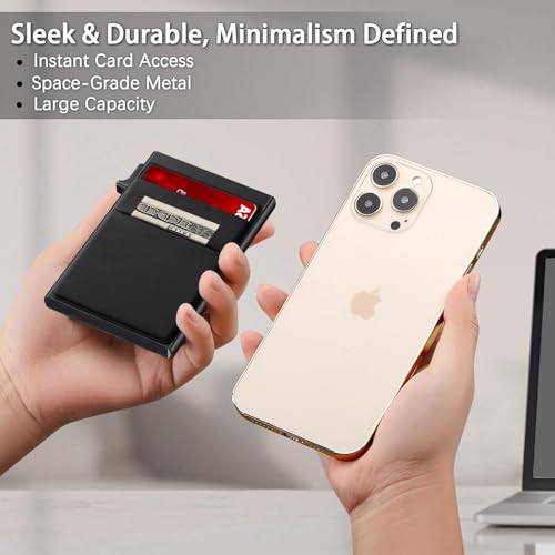 Wallet for Men Slim Card Holder, Minimalist RFID Blocking Wallet with Smart Pop-Up, Ultra-Thin Compact Front Pocket Metal Business Card Case with Money Pocket for Bills & Coins, Gifts for Men, Black4