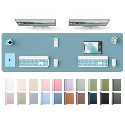 Image of YSAGi Leather Desk Protector, Office Mat, Large Mouse Mat, Non-Slip PU Leather Blotter, Laptop Desk Mat, Waterproof Writing Pad for Office and Home(Aquamarine, 63 inch x 17.2 inch)