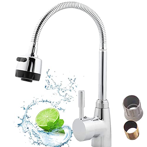 Grifo de Fregadero Monomando, Grifo de Cocina, Grifo de Fregadero, Caño Giratorio a 360° Cepillado Grifo, Frío y Calor, 2 Método pulverización agua, con Tuerca, para Cocina(Aleación de zinc) Cover