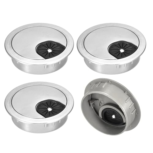 Cache-trou de câble ABS 5,3 cm uxcell argenté pour bureau, lot de 4
