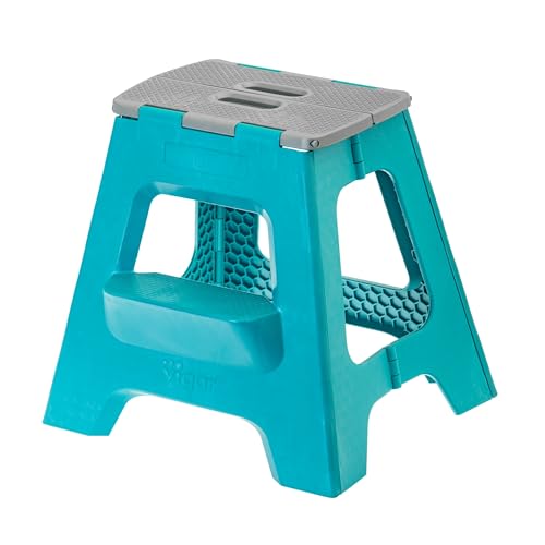 Vigar Taburete Plegable Compacto para Adultos, 40 cm Taburete Plegable Antideslizante de Dos Peldaños para Casa, Dormitorio, Baño, Armario, Oficina, Soporta hasta 150 kg, Turquesa