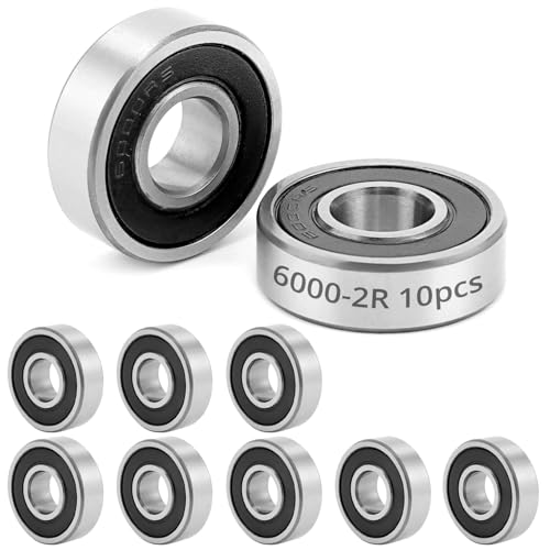 QWORK® 10 piezas rodamiento de bolas 6000-2R, 10x26x8mm, Rodamientos de Bolas de Doble Sellado, para Cajas de Cambios, Motores, Impresoras 3D