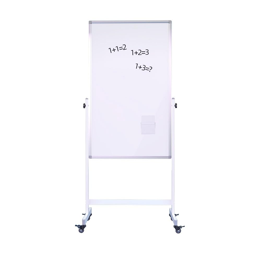 IVOL Mobilna tablica suchościeralna – stal lakierowana na biało – dwustronna – magnetyczna i z regulacją wysokości – 66 x 110 cm