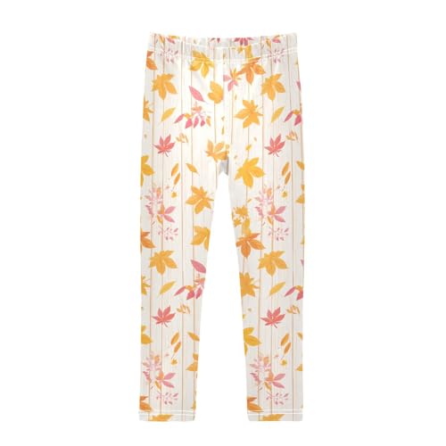 KLL Autumn Leaf on Old White Wooden Little Girls Leggings Fashion High Waisted Leg Yoga Pants Sports