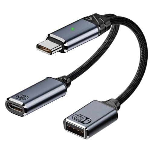Adaptateur USB-C OTG 2 en 1, Type C vers USB A 2.0 et Port PD 100W, 65W et 45W Charge Rapide, Répartiteur Double Câble Chargeur pour Téléphone Ordinateurs Tablettes PC TV Imprimante Jeu (Gris)