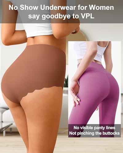 ASIMOON Seamless Underwear for Women No Show High Waisted Panties Tagless Wave Edge Full Coverage Ladies Briefs Multi Pack3