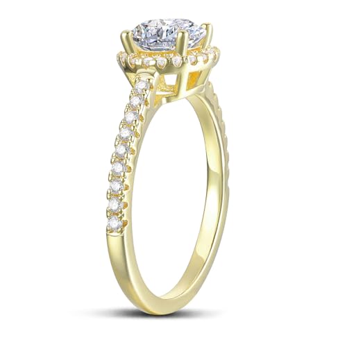 Gold 14K 4-Prong Halo Moissanite Rings 1.0 CT Round Brilliant Cut Engagement Ring for Women3