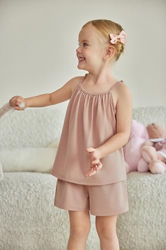 Image of Arshiner Toddler Kids Summer Clothes 2 Piece Tank Top and Shorts Set | Girl Summer Clothes 2 Piece Loose Spaghetti Strap Tank Top and Short Set Kids Clothing Sets with Pockets