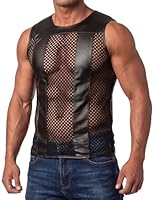 Latex ähnliches Herren Top - Shirt ohne Arm mit Fischnetz Einsätzen (XXL)