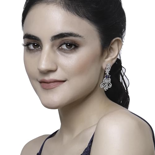 Rhodium-Plated Drop Earrings with American Diamonds