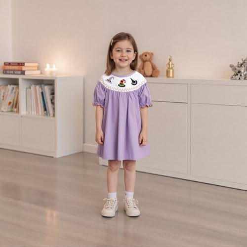 Toddler Baby Girl Halloween Dress Plaid Dot Ghost Pumpkin Short/Long Sleeve Smocked Dress Boutique Clothing4