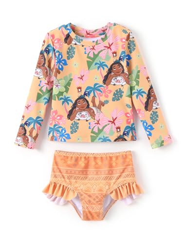 Image of Disney Frozen Elsa Stitch Marvel Toddler Girl Two Piece Long Sleeve UPF50+ Swimsuit Rashguard Sets Bathing Suit