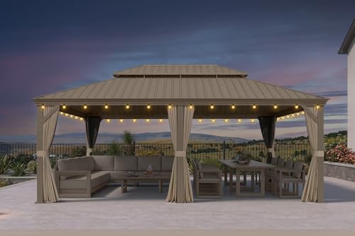 PURPLE LEAF Outdoor Gazebo 14'X20'，Champagne Hardtop Gazebo with Galvanized Steel