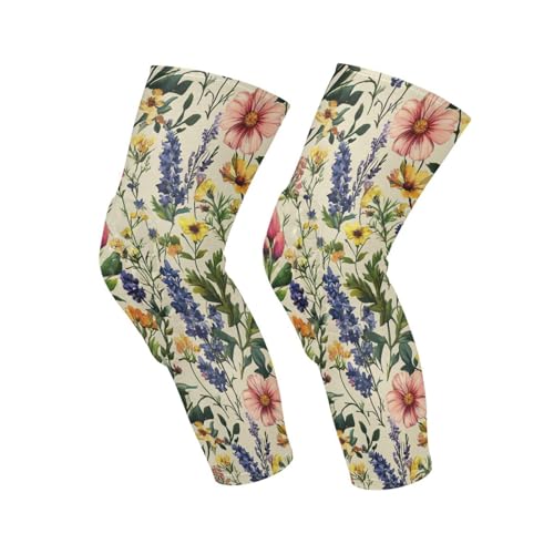 JUNZAN Cute Wildflorals Basketball Knee Pads for Youth Kids Wrestling Knee Pads with Sleeves Sport Kneepads for Volleyball Football Beige