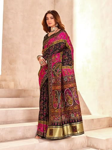 Image of Pandadi Saree Pashmina Silk Kashmiri Weaving Pallu Saree With Unstitched Blouse Piece