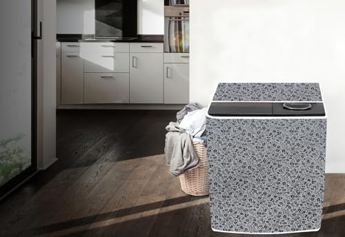 Image of The Furnishing Tree PVC Washing Machine Cover Compatible for Samsung 8.5 KG Semi-Automatic Top Loading WT85B4200GD /TL, Washing Machine Waterproof and dustproof, Floral Pattern Darkgrey