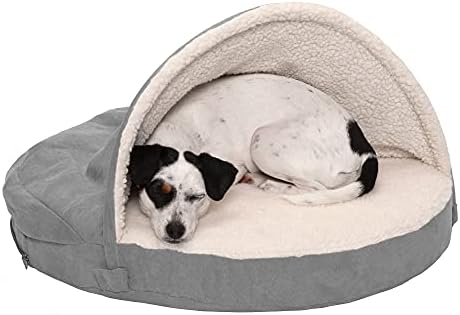 Furhaven 26" Round Orthopedic Dog Bed Sherpa & Suede Snuggery w/ Removable Washable Cover - Gray, 26-inch
