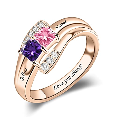 Bauma Auto Personalized Mothers Rings With 1-9 Simulated Birthstones Custom Anniversary Rings For Women Family Name Rings For Mom Grandmother (2 Stones) #TOP4